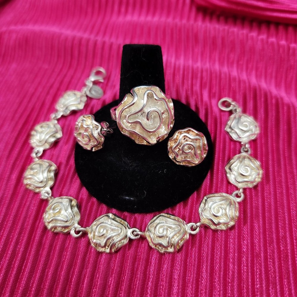 Ring, Bracelet and Earrings SET Sterling Silver Vintage